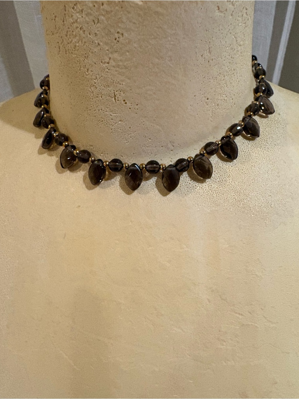 Smoky Brown Quartz Handmade Gemstone Teardrop Bead Choker Necklace
